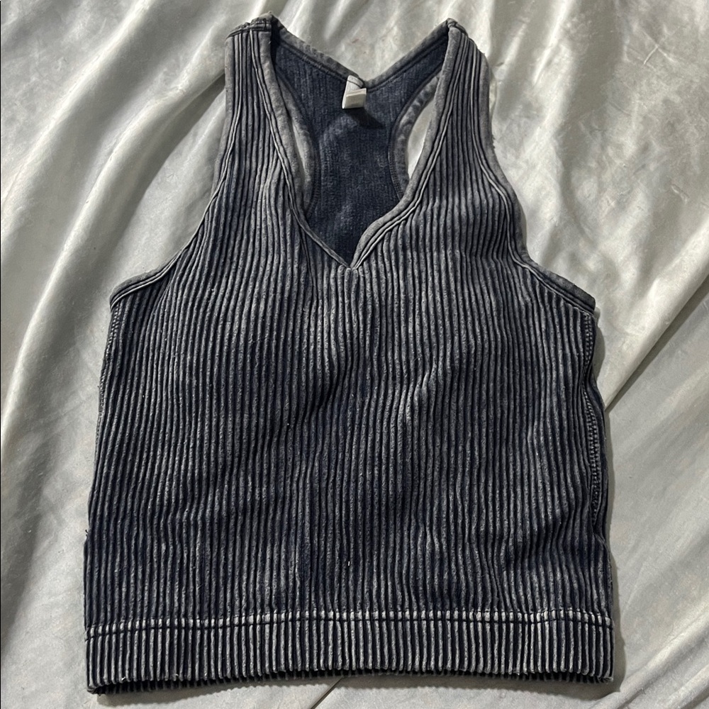 Zenana Outfitters Charcoal Ribbed Top